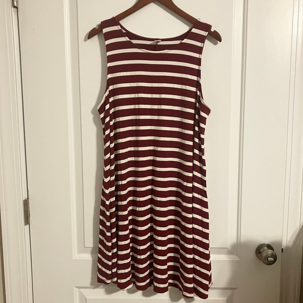Old Navy Sleeveless Knit Swing Dress Red White Stripe Women's Size XL